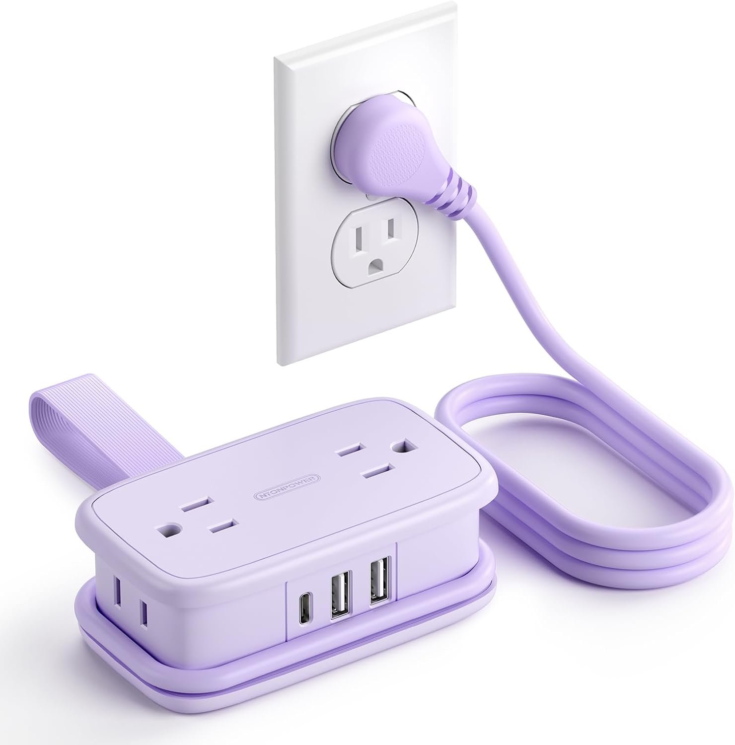 NTONPOWER Purple Travel Power Strip,Travel Essentials 4 Outlets 3 USB(1 C) with 4FT Wrapped Extension Cord Flat Plug, Cruise Essentials 2026 for Hotel Travel Cruise Essentials - Image 2