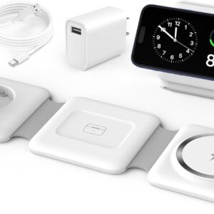 Charging Station for Apple Multiple Devices – 3 in 1 Foldable Magnetic Wireless Charger Dock – Travel Charging Pad for iPhone 16 15 14 13 12 Pro Max Plus Watch & Airpods