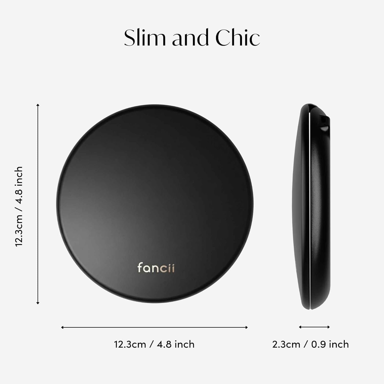 Fancii Taylor LED Lighted Travel Makeup Mirror, Rechargeable with 10x/1x Magnifying & 3 Light Settings - Compact, Portable, Large 5” Wide Hand Mirror for Handbag and Purses (Black) - Image 6