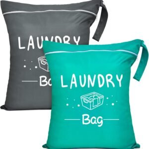 2 Pcs Large Travel Laundry Bags – Waterproof Wet/Dry, Washable, Drawstring...