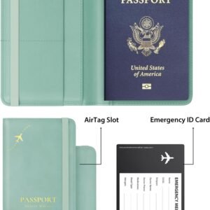 Stouchi AirTag Passport Holder, Cute Passport Holder with Airtag Slot, RFID Passport Wallet Cover for Women, Family Leather Passport Protector Case, Anti-Lost Travel Essentials, Sky Blue