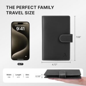ALLIVE Passport Holder for Travel Family, Genuine Leather Passport Wallet with AirTag Slot, RFID Blocking Travel Document Organizer for Women & Men, Airport Essentials, Family Travel Gift (Black)
