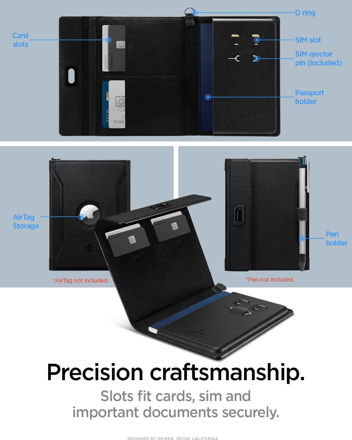 Spigen Life for Passport Card Cover Holder with RFID Blocking Technology Wallet Travel Documents Organizer Protector Accessories, SIM Card Pin Included - Image 4