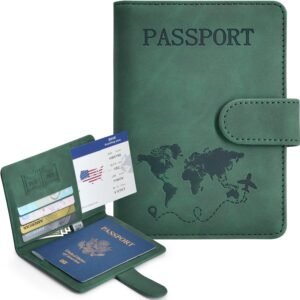 Passport Holder, Passport Cover with Credit Card Slot and Boarding Pass Slot Combo, Passport Wallet Case Book Travel Must Have, RFID Blocking Leather Travel Accessories, Green