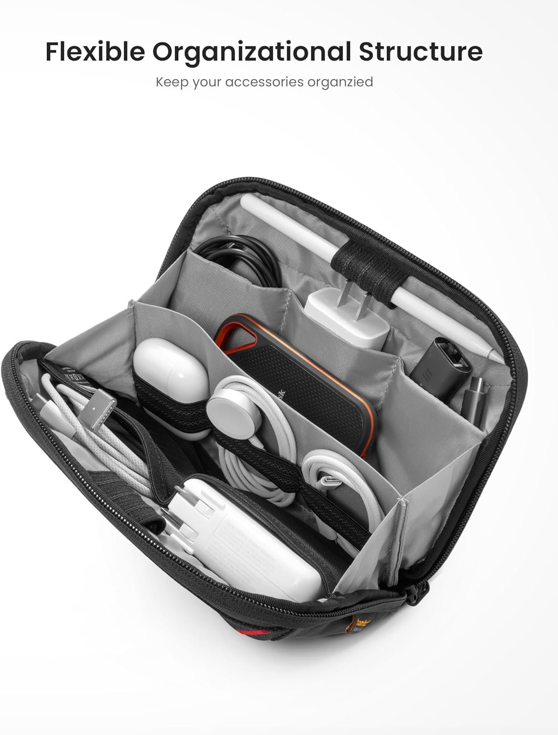 tomtoc Travel Cable Organizer Pouch, Electronics Accessories Organizer Portable Waterproof Double Accessories Carry Case for Cord, Charger, Cables, USB Drive, Black - Image 2