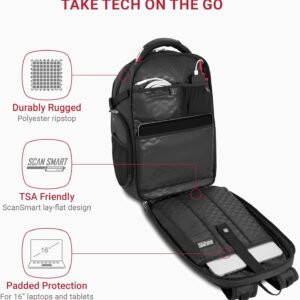 SwissGear Travel Tech Elite Laptop Backpack – Fits Laptops up to 16” – ScanSmart TSA-Friendly Backpack with USB Port, Shoe Compartment & Organizer Pockets – Black Dot