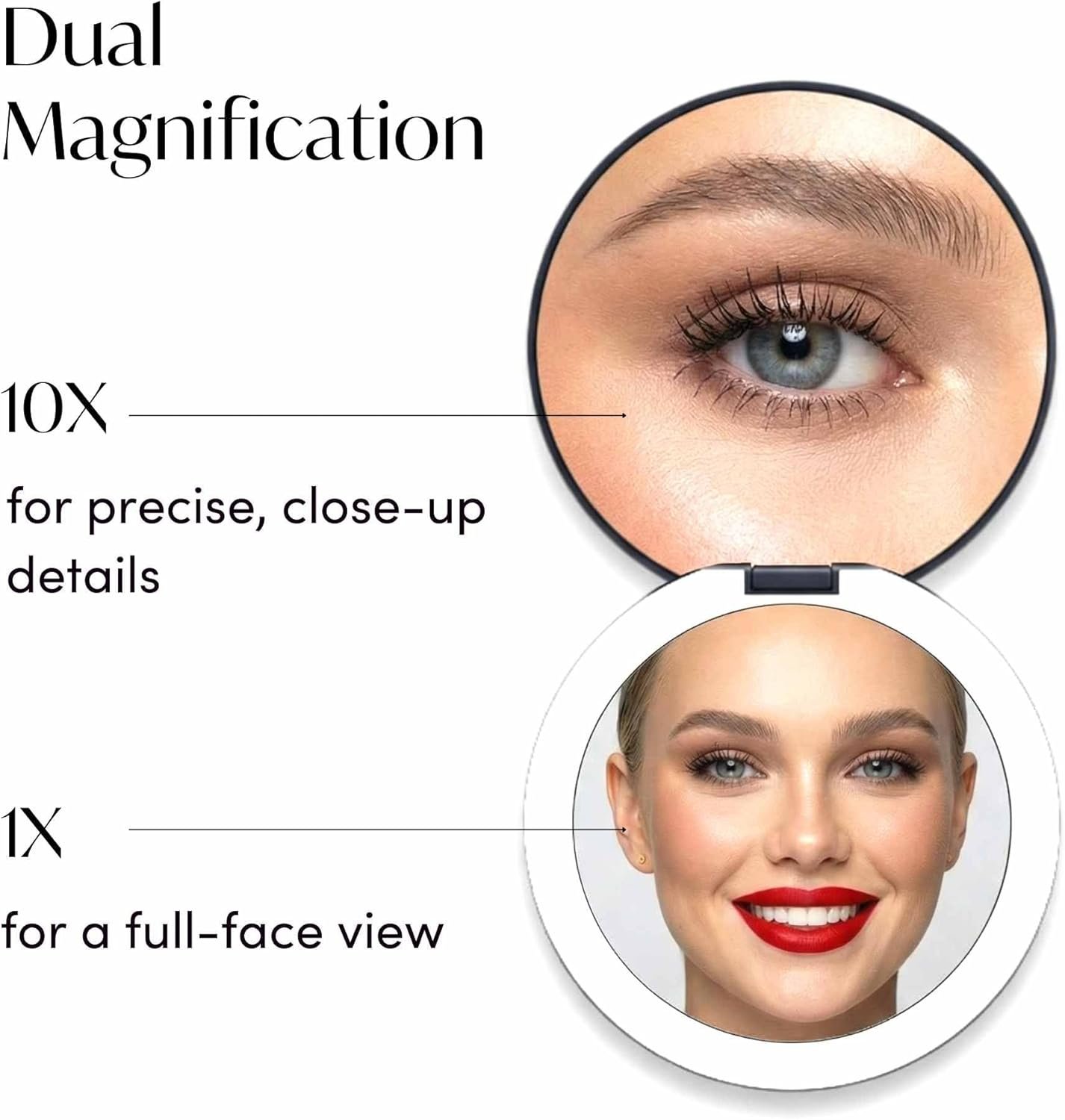 Fancii Taylor LED Lighted Travel Makeup Mirror, Rechargeable with 10x/1x Magnifying & 3 Light Settings - Compact, Portable, Large 5” Wide Hand Mirror for Handbag and Purses (Black) - Image 5