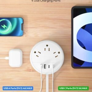 NTONPOWER Travel Power Strip, Travel Essentials, Cruise Essentials 3 Outlets 4 USB Ports(2 USB C), 4FT Wrapped Around Extension Cord for Travel Cruise Ship Beach Vacation Essentials White