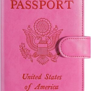 Passport Holder Cover Wallet RFID Blocking Leather Card Case Travel Accessories for Women Men (Pink)