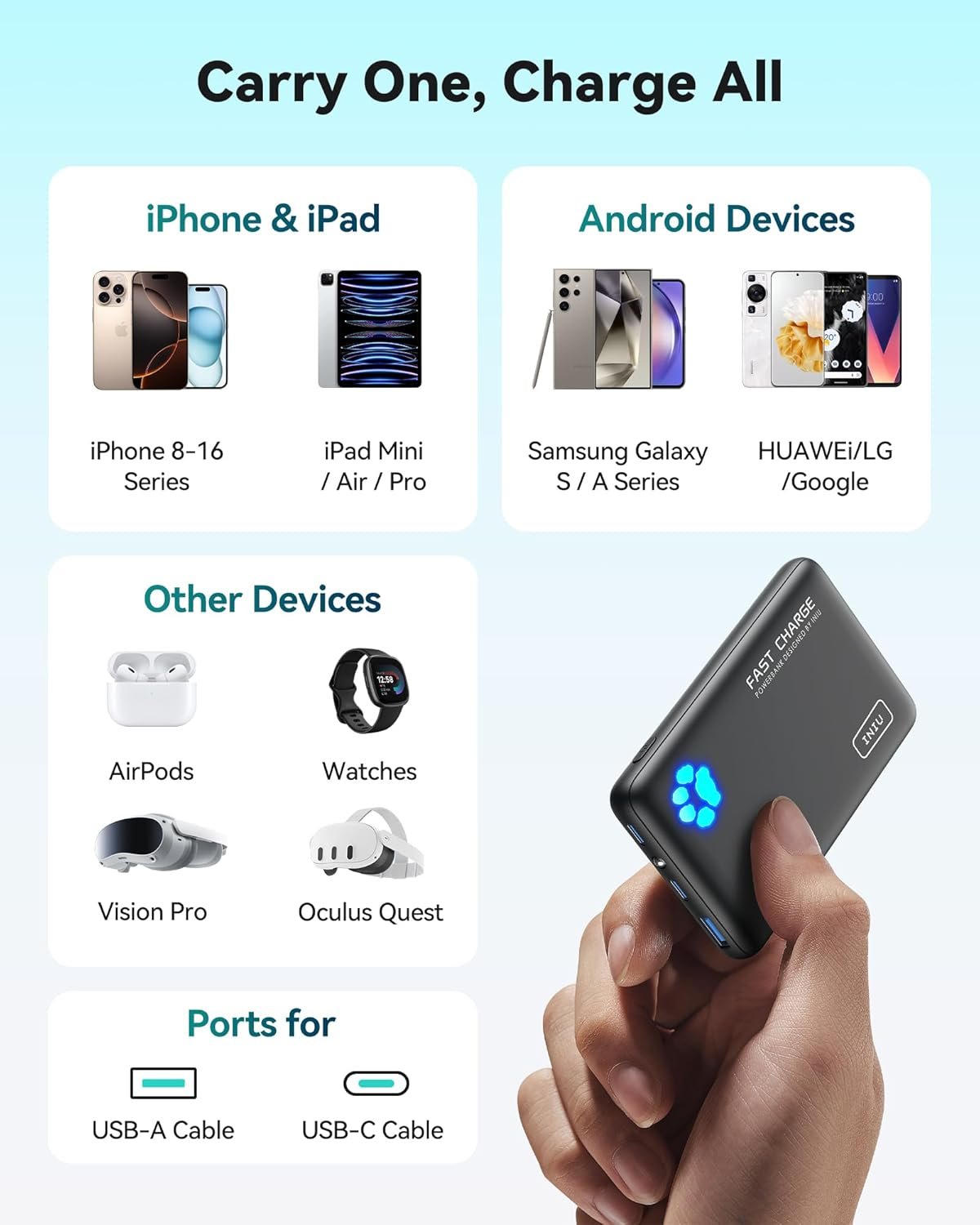 INIU Portable Charger, Ultra Slim 45W Fast Charging with Attached USB C Cable, Flight-Safe 10000mAh PD Power Bank Battery Pack, Travel Essential Phone Powerbank for iPhone 17 16 Samsung S25 Google etc - Image 9