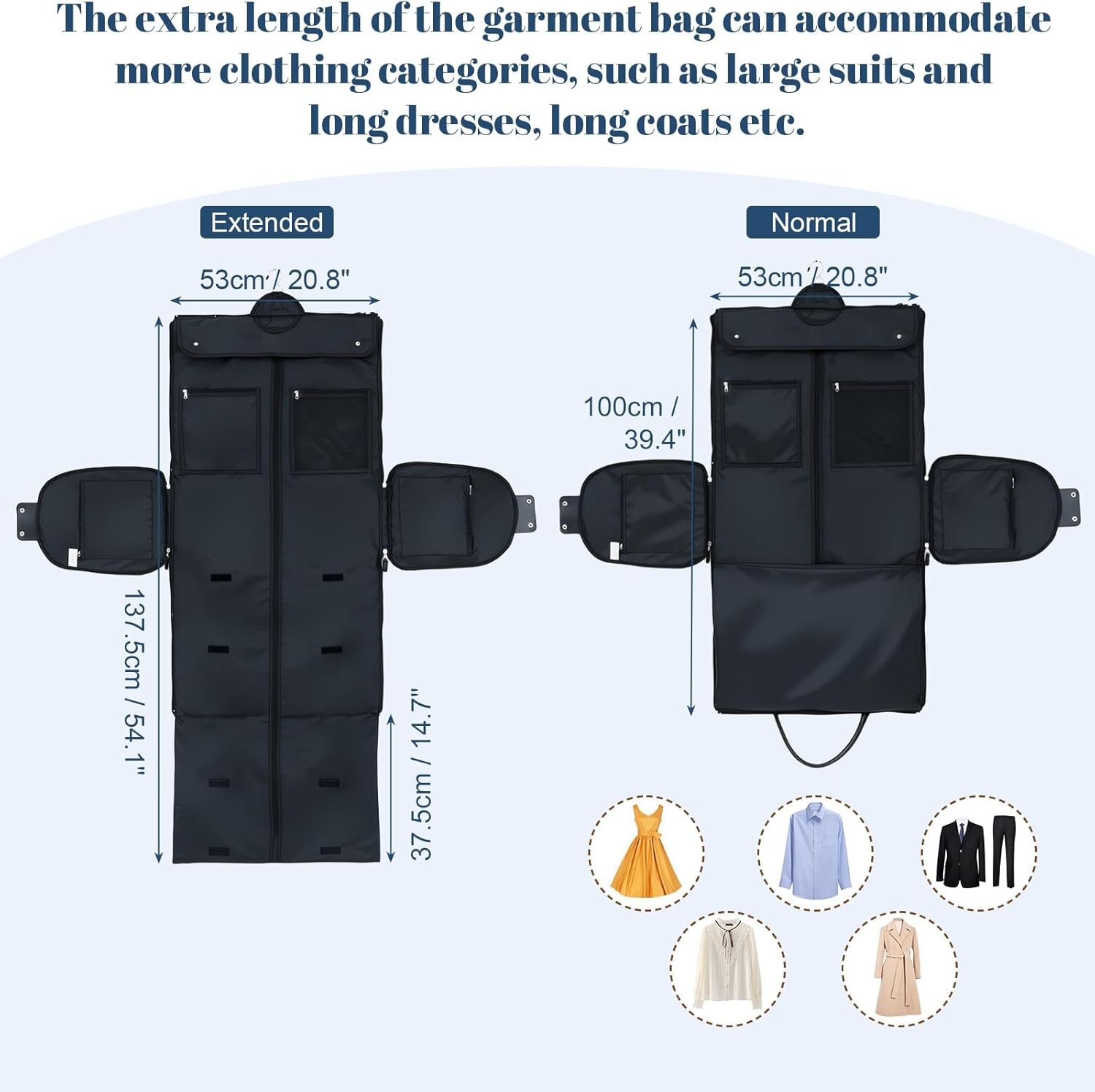 GARPROVM Garment Duffle Bags for Travel Women, 3 in 1 Convertible Garment Bags 2 Bags Design with Separated Tote Bag, Waterproof Carry On Luggage Weekender Bag for Wrinkle-Free Business Trip, Black - Image 5