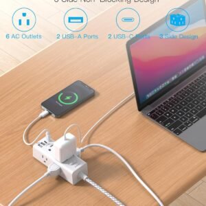 Power Strip Surge Protector – One Beat 6 Widely Outlets with 4 USB Ports (2 USB C), 5 Ft Extension Cord Flat Plug, Wall Mount Outlet Extender Small Power Strip for Travel Home Office College Dorm Room