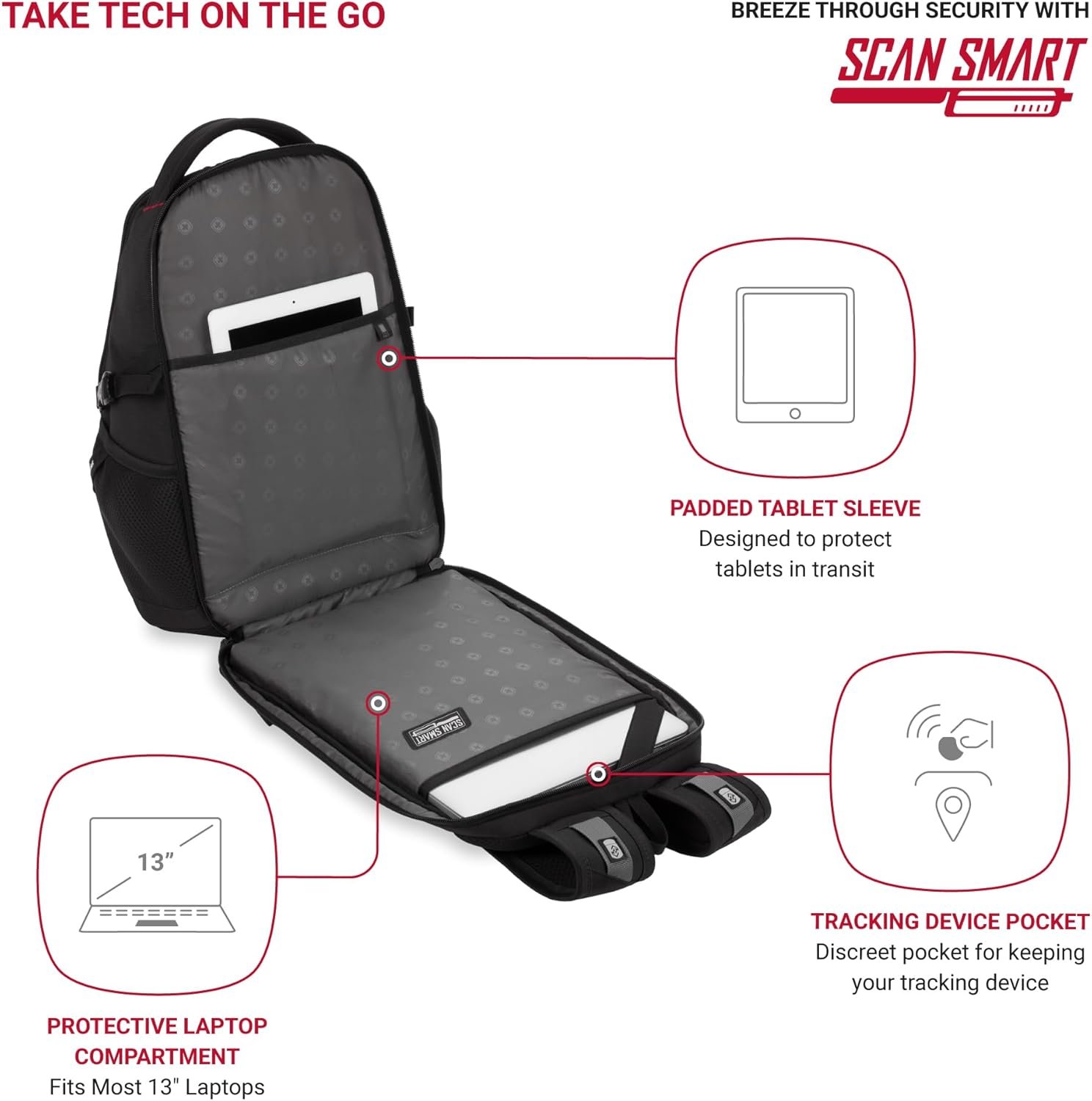 SwissGear 1900 Scansmart Mini/Slim Version, Fits Most 13 Inch Laptops and Tablets, TSA Friendly Backpack, Black - Image 4