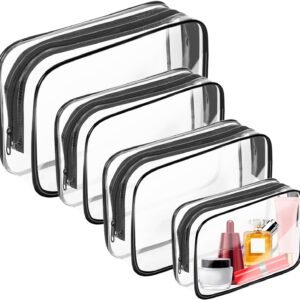 AURUZA Clear Makeup Bag,Portable Travel Toiletry Bags with Zipper, TSA Approved Clear Organizer Bags, PVC Cosmetic Pouch for Airport Airline Compliant