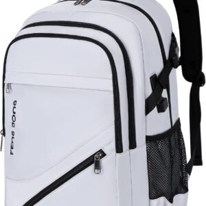 FENGDONG Durable Waterproof Travel Laptop Backpack 17.3 inch,Large College Backpack Bookbag for Men & Women Business Backpack with USB Charging Port and Headset Port Silver Black