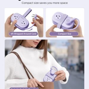 ORICO 4FT Purple Travel Power Strip with 4 AC Outlets, 2 USB-A Ports, and 1 USB-C Port, 45° Flat Plug Extension Cord with Non Surge Protector for Travel/Home/Dorm/Office-AP3