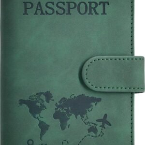 Passport Holder, Passport Cover with Credit Card Slot and Boarding Pass Slot Combo, Passport Wallet Case Book Travel Must Have, RFID Blocking Leather Travel Accessories, Green