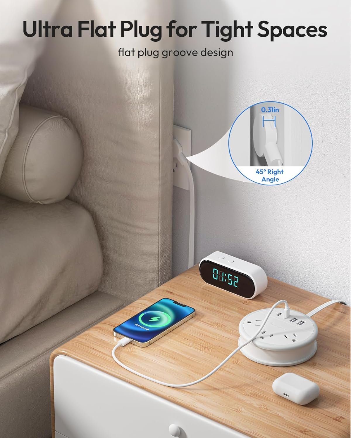 NTONPOWER Travel Power Strip, Travel Essentials, Cruise Essentials 3 Outlets 4 USB Ports(2 USB C), 4FT Wrapped Around Extension Cord for Travel Cruise Ship Beach Vacation Essentials White - Image 6