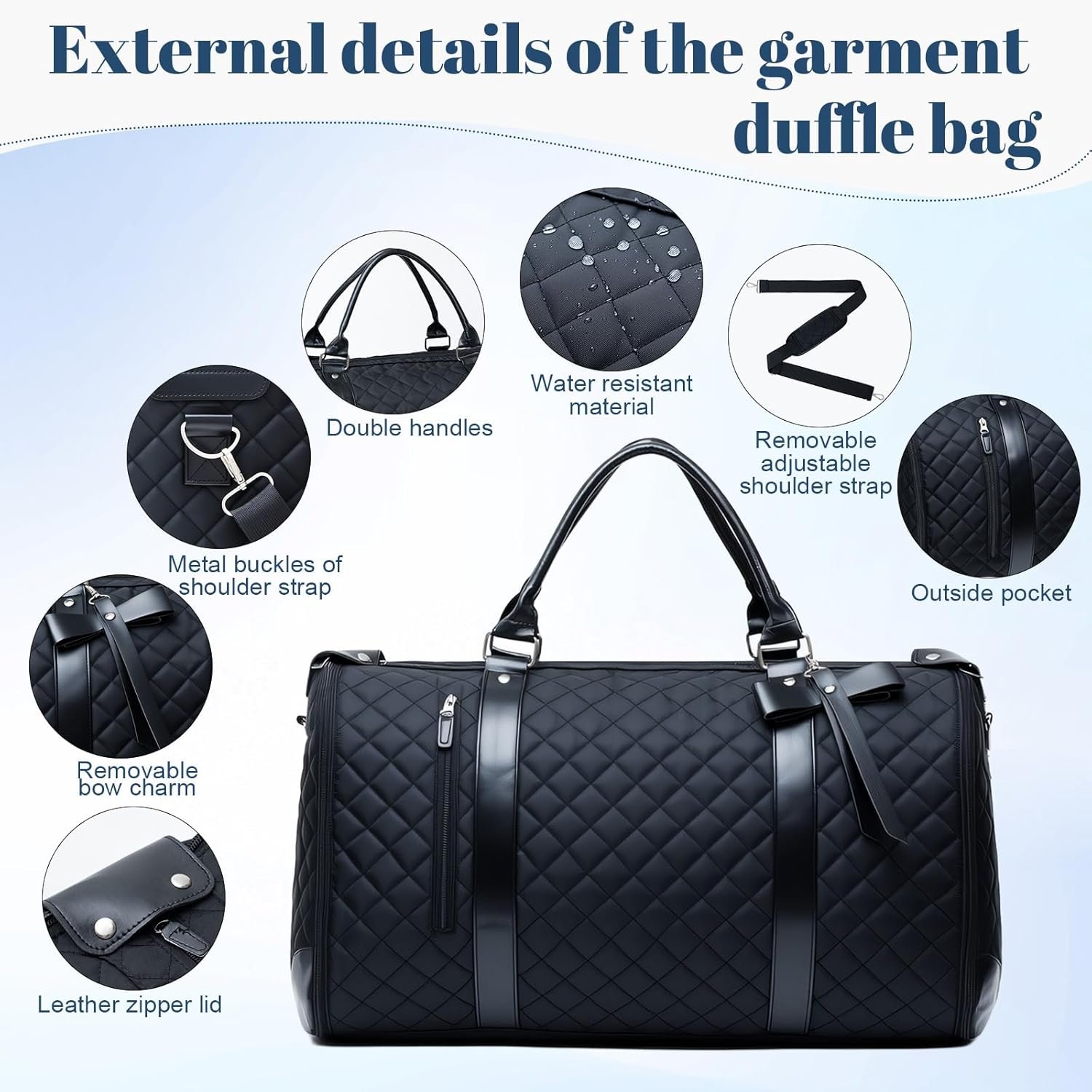 GARPROVM Garment Duffle Bags for Travel Women, 3 in 1 Convertible Garment Bags 2 Bags Design with Separated Tote Bag, Waterproof Carry On Luggage Weekender Bag for Wrinkle-Free Business Trip, Black - Image 6