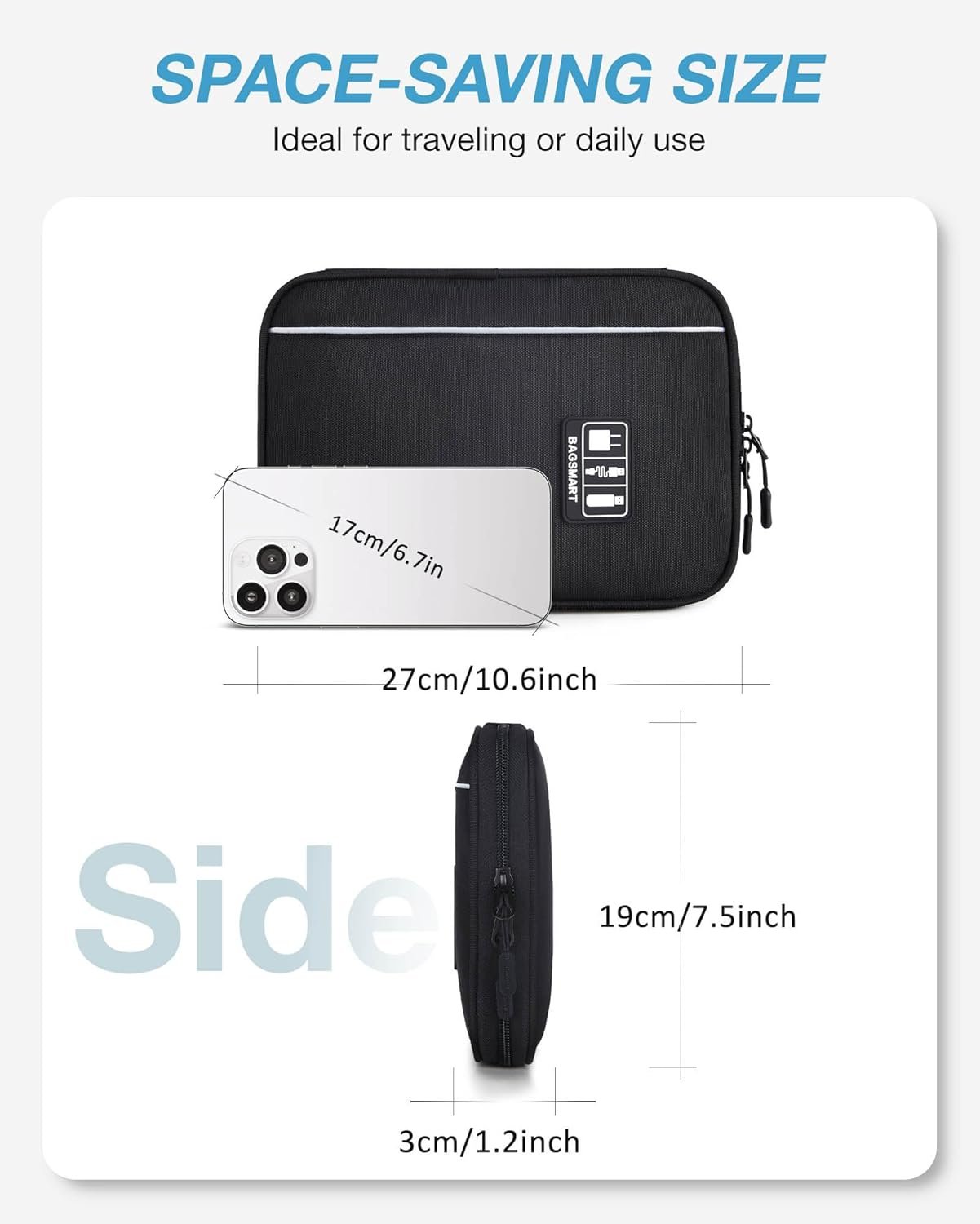 BAGSMART Large Electronics Travel Organizer Case, Tech Accessories Cord Storage Bag for Phone, Power Bank, SD Card, Cables, Black - Image 5