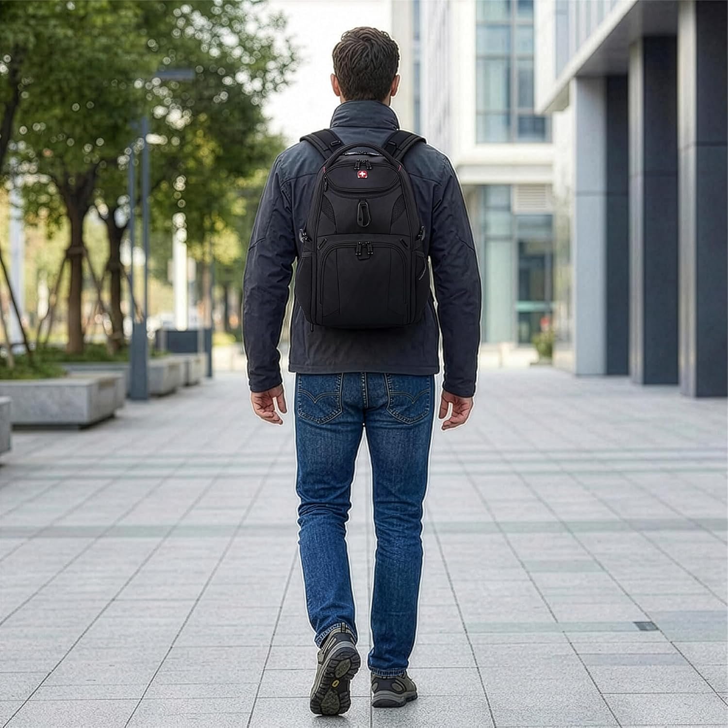 SwissGear 1900 Scansmart Mini/Slim Version, Fits Most 13 Inch Laptops and Tablets, TSA Friendly Backpack, Black - Image 2