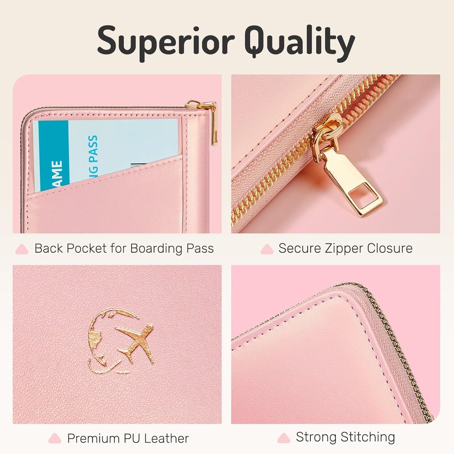 Forvencer Passport Holder Cover with Safe Zipper Closure, Premium Passport Wallet for Travel, Cute RFID Blocking Card Case, Waterproof Travel Accessories for Women, Black - Image 5