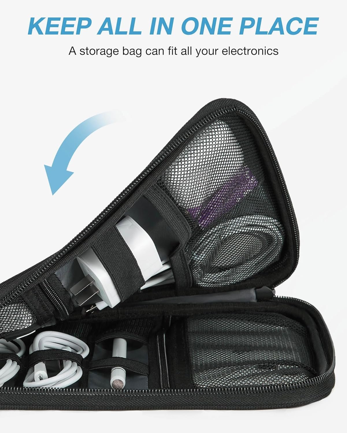 BAGSMART Large Electronics Travel Organizer Case, Tech Accessories Cord Storage Bag for Phone, Power Bank, SD Card, Cables, Black - Image 6