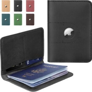 ALLIVE Passport Holder for Travel, Genuine Leather Passport Holder with Airtag Women Men,Passport Cover Wallet Travel Must Haves Airport Essentials,Travel Gifts Black
