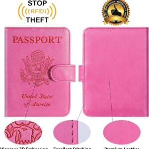Passport Holder Cover Wallet RFID Blocking Leather Card Case Travel Accessories for Women Men (Pink)
