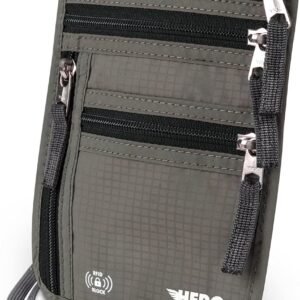 HERO Neck Wallet, RFID Blocking Passport Holder, Easy to Conceal Travel Pouch