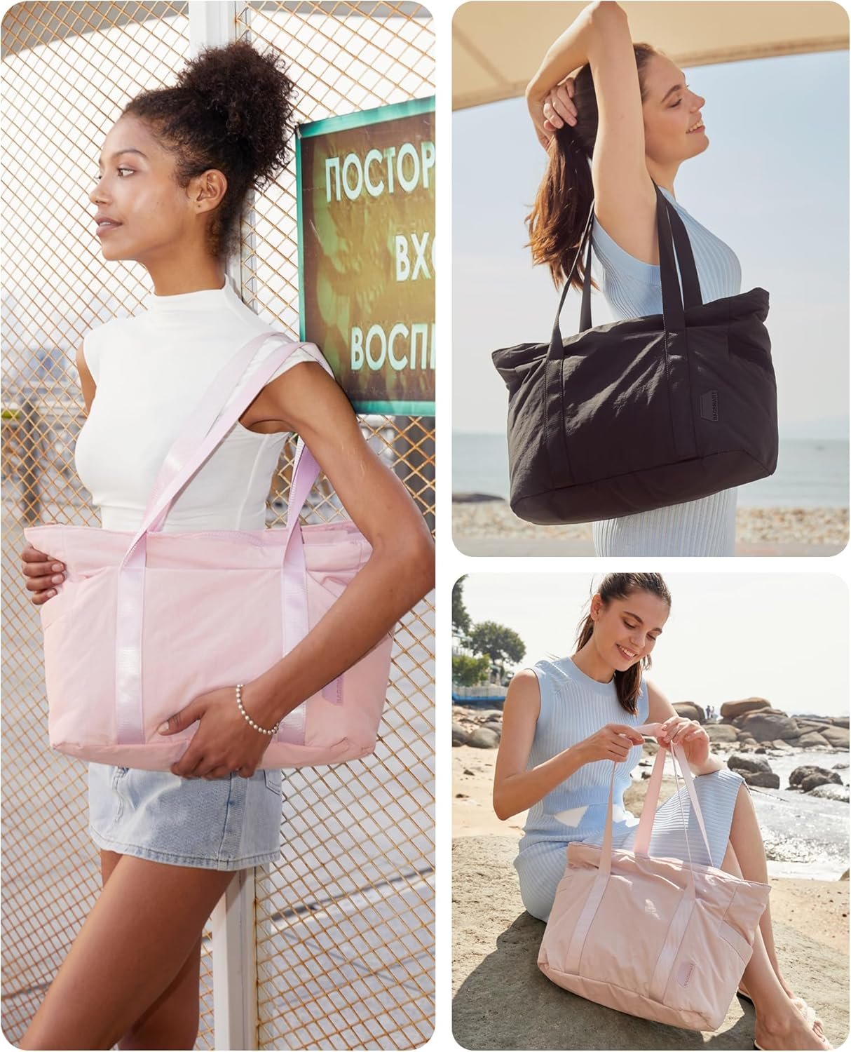 BAGSMART Tote Bag for Women, Tote Bag with Zipper Work Tote with Compartments Nurse Shoulder Hanbag for Travel, Gym - Image 2