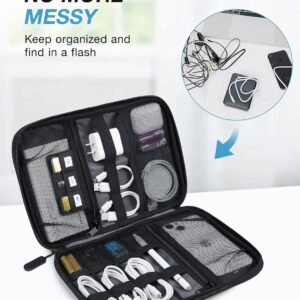 BAGSMART Large Electronics Travel Organizer Case, Tech Accessories Cord Storage Bag for Phone, Power Bank, SD Card, Cables, Black