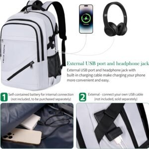 FENGDONG Durable Waterproof Travel Laptop Backpack 17.3 inch,Large College Backpack Bookbag for Men & Women Business Backpack with USB Charging Port and Headset Port Silver Black