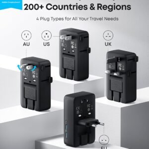Anker Nano Travel Adapter, 5-Port Power Adapter with 1 AC, 2 USB-A, and 2 USB-C Ports, Smart Temperature Control, Compatible with Over 200 Countries, Ideal for Travel (1-Pack)