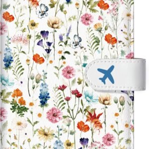 Passport Holder for Travel Essentials, RFID Blocking Leather Cover Wallet with Magnetic Closure, Aesthetic & Cute Passport Book Case for Women and Men – Wildflower