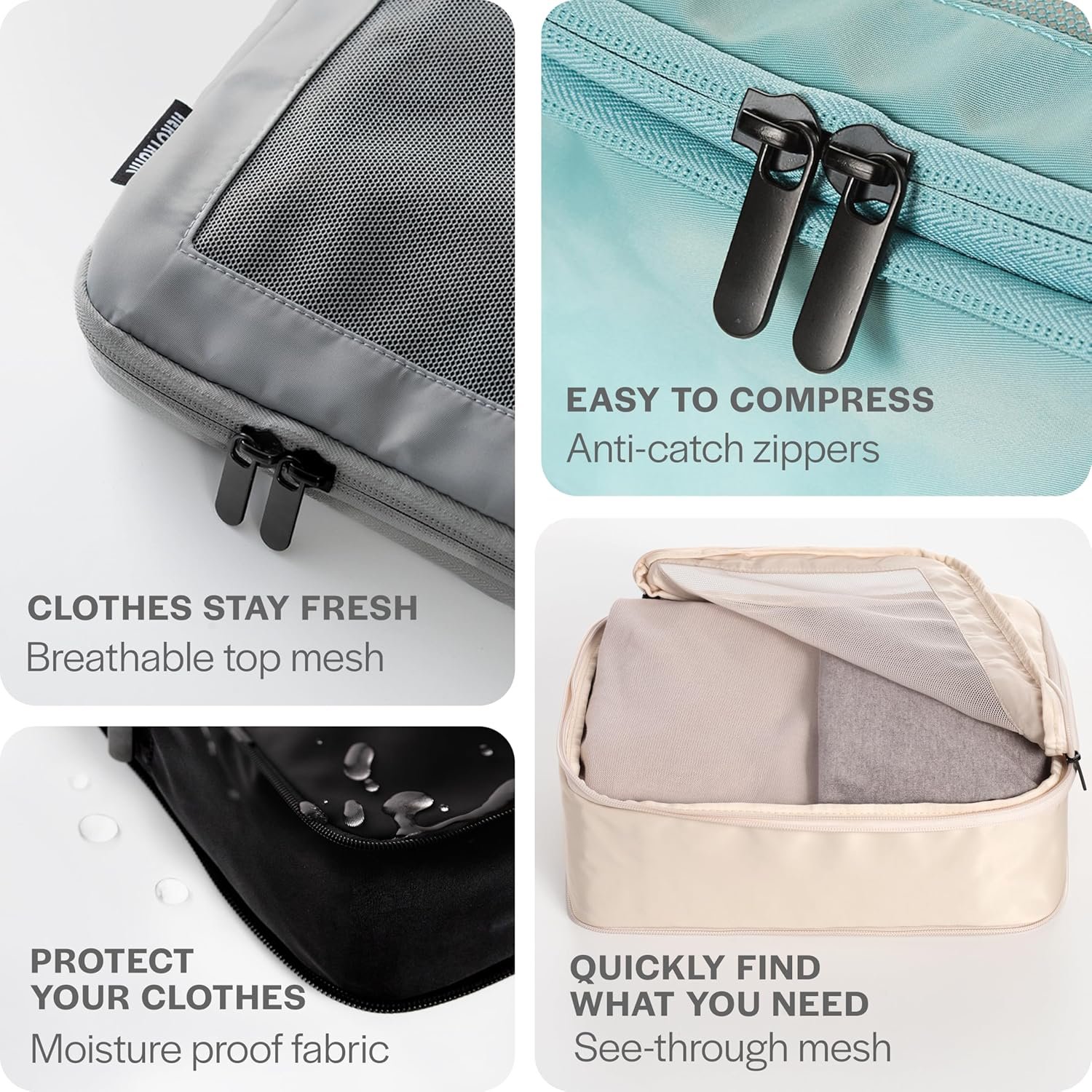 Aerotrunk Compression Packing Cubes for Travel - Luggage Organizer Bags - Double Zipper Packing Cubes for Suitcases (6-Pack, Beige) - Image 6