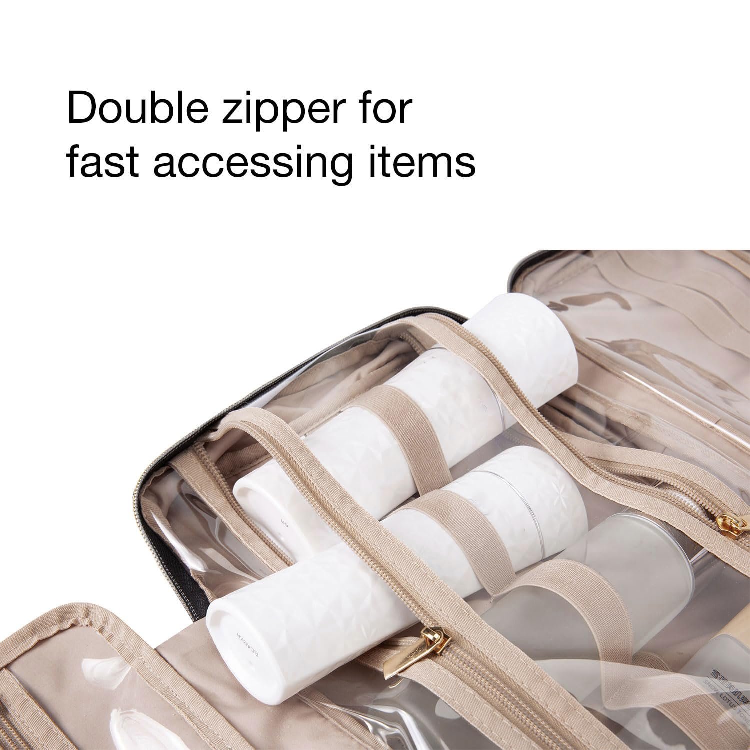 BAGSMART Toiletry Bag Travel Bag with Hanging Hook, Water-resistant Makeup Cosmetic Bag Travel Organizer for Accessories, Shampoo, Full-size Container, Toiletries (Baby Pink, Medium) - Image 5