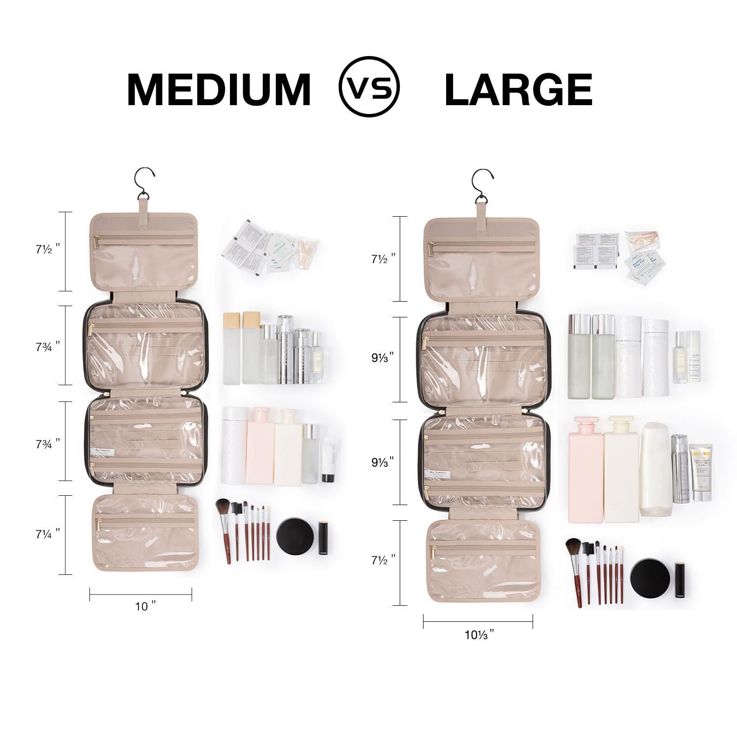 BAGSMART Toiletry Bag Travel Bag with Hanging Hook, Water-resistant Makeup Cosmetic Bag Travel Organizer for Accessories, Shampoo, Full-size Container, Toiletries (Baby Pink, Medium) - Image 2