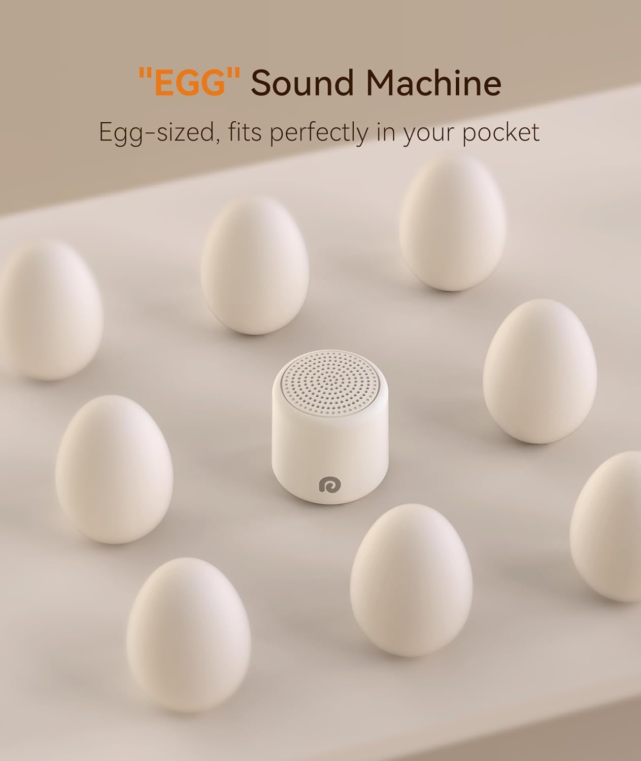 Dreamegg Portable Travel White Noise Machine for Sleep, Features Powerful Battery, Egg-Sized, 16 Nature Sounds, Timer, for Baby Adults Office Privacy Home Gift, Cream - Image 2