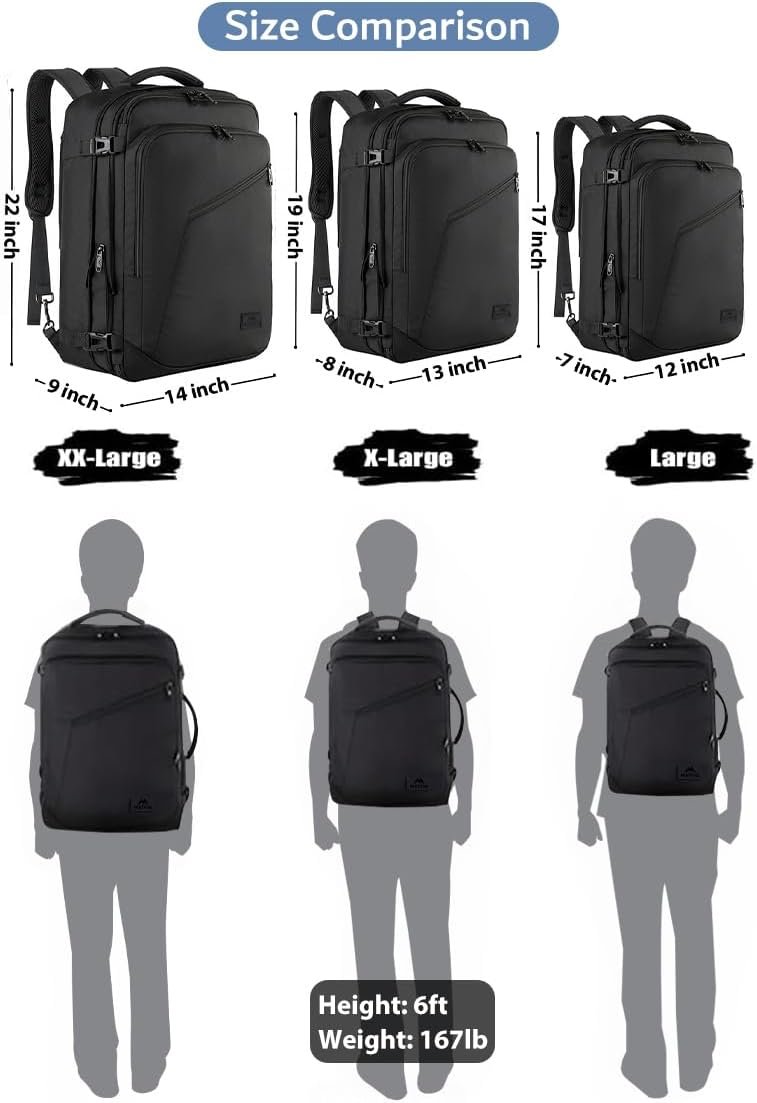 MATEIN Carry on Backpack, Extra Large Travel Backpack Expandable Airplane Approved Weekender Bag for Men and Women, Water Resistant Lightweight Daypack for Flight 40L, Black - Image 8