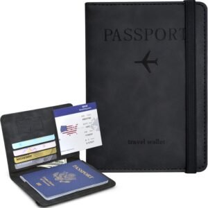 Passport Holder, Passport Cover with Credit Card Slot and Boarding Pass Slot Combo, Passport Wallet Case Book Travel Must Have, RFID Blocking Leather Travel Accessories, Black