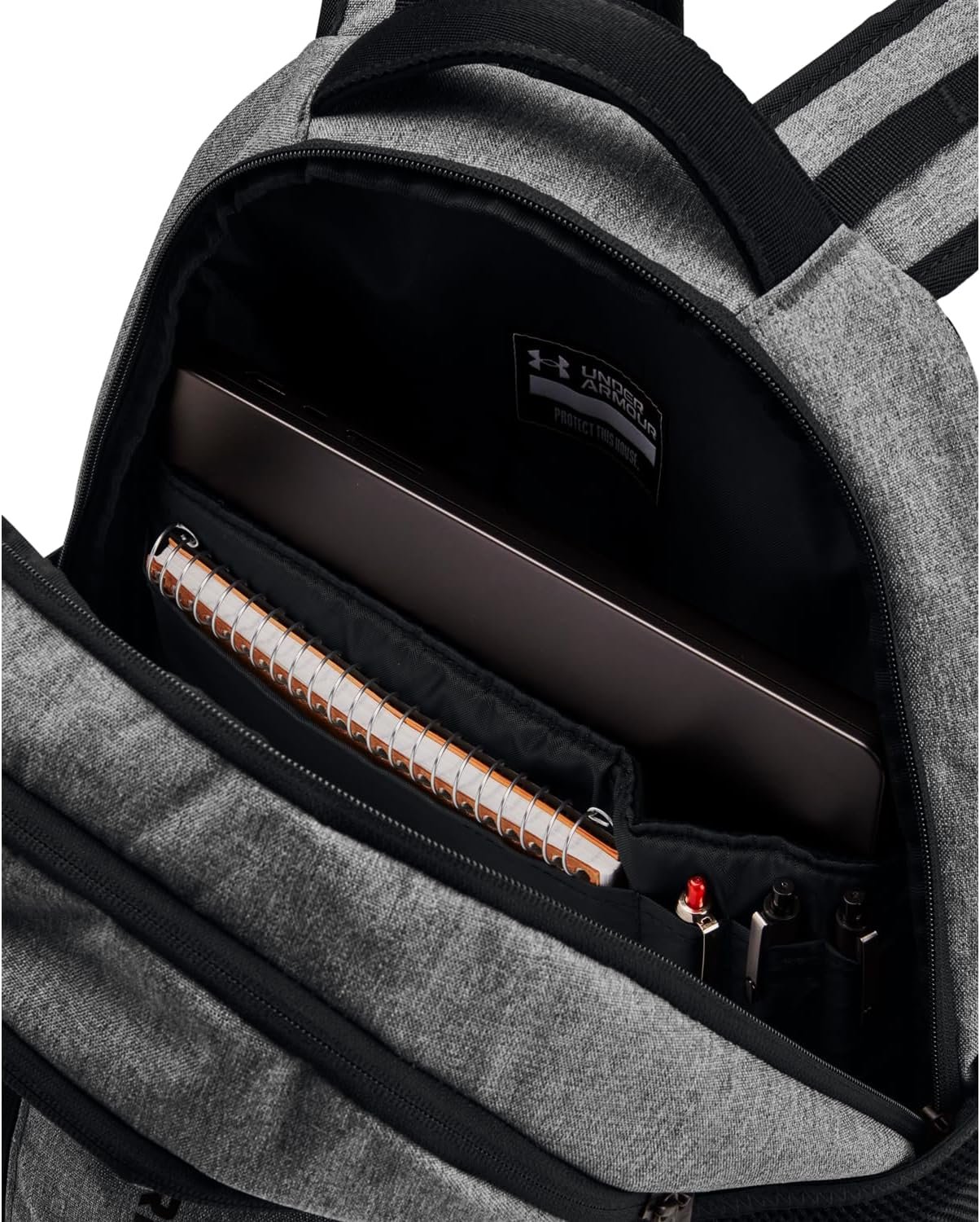 Under Armour Unisex-Adult Hustle 6.0 Backpack, (026) Castlerock Full Heather/Black/Black, One Size Fits Most - Image 4