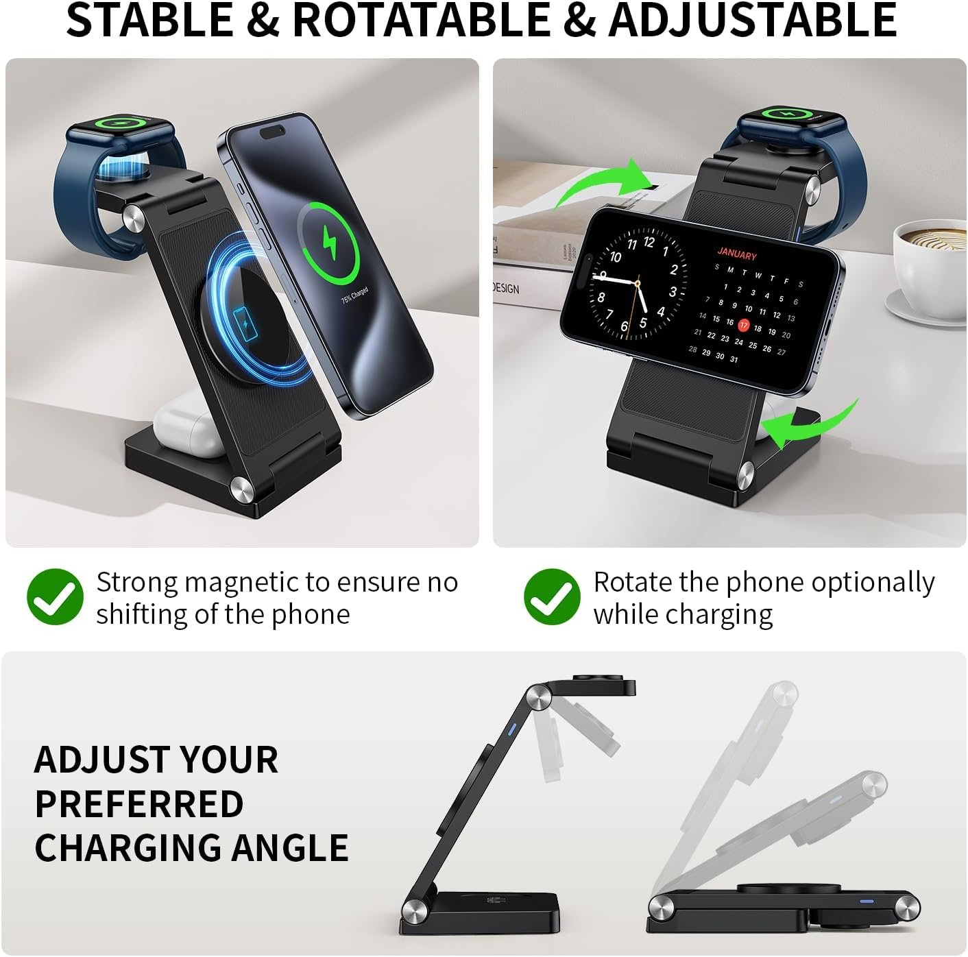 2026 Traveling Wireless Mag-Safe Fast Charging Station,Magnetic 3 in 1 Charger with Light for iPhone 17 16 15 14 13 12 Pro Max Plus,Apple Watch Series & Air pods 4 3 2 Pro-Gifts for Wife & Husband - Image 5
