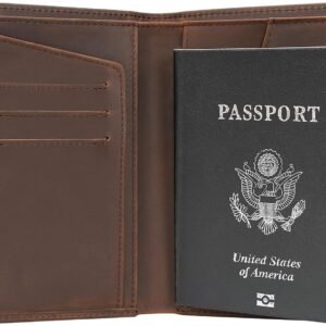 Polare Functional RFID Blocking Leather Passport Holder Travel Bifold Wallet For Men(Dark Brown)