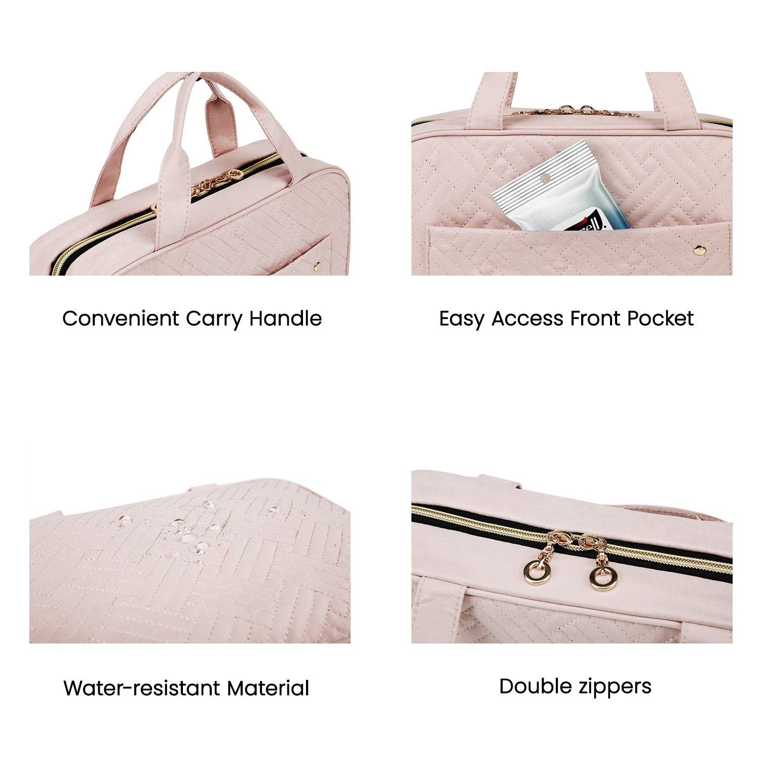 BAGSMART Toiletry Bag Travel Bag with Hanging Hook, Water-resistant Makeup Cosmetic Bag Travel Organizer for Accessories, Shampoo, Full-size Container, Toiletries (Baby Pink, Medium) - Image 6