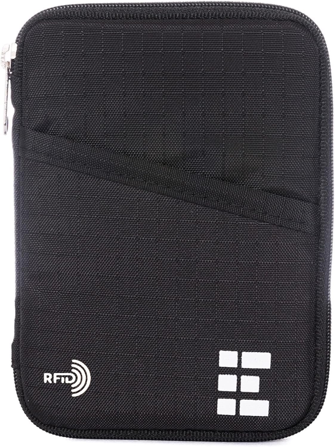 Zero Grid Passport Holder & Travel Wallet with RFID Blocking, Premium Document Organizer for Men & Women, Holds Passports, Cards, Tickets, ID & Cash, Compact Zippered Wallet - Midnight