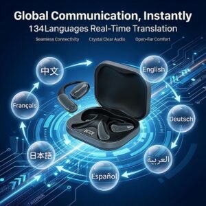 AI Real-Time Translation Earbuds, 134 Language Translator Device, Wireless Earbuds for Travel, Learning & Calls, Audifonos Traductores Inglés Español ,Open-Ear Design, Comfortable Fit, 80H Playtime