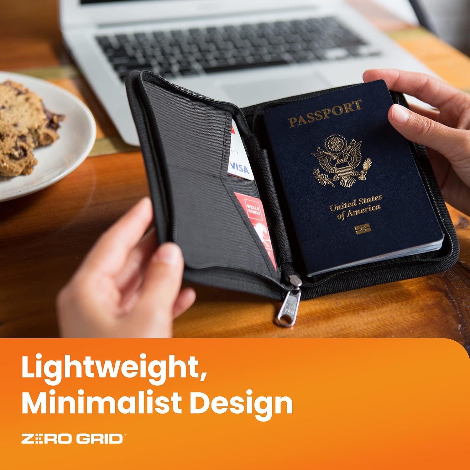 Zero Grid Passport Holder & Travel Wallet with RFID Blocking, Premium Document Organizer for Men & Women, Holds Passports, Cards, Tickets, ID & Cash, Compact Zippered Wallet - Midnight - Image 5