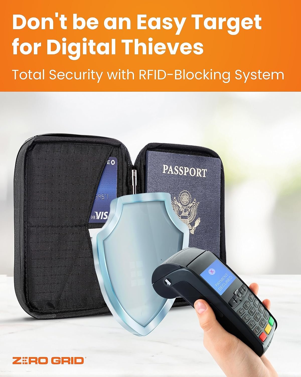 Zero Grid Passport Holder & Travel Wallet with RFID Blocking, Premium Document Organizer for Men & Women, Holds Passports, Cards, Tickets, ID & Cash, Compact Zippered Wallet - Midnight - Image 8